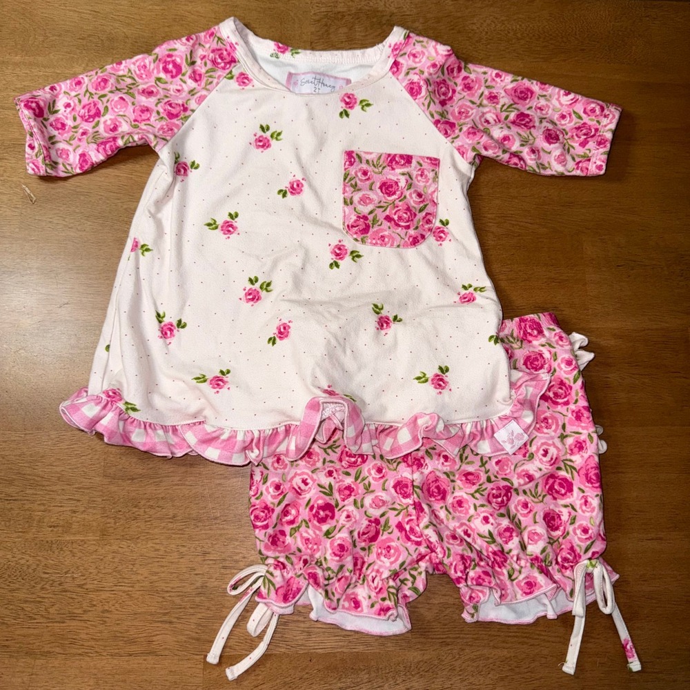 SweetHoney Girls Pink Floral Ruffle Top and Shorts Set 2T Boutique Outfit